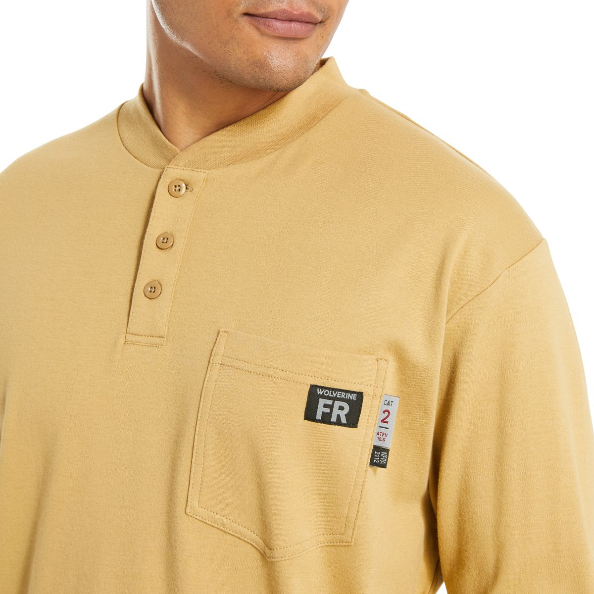 FR Long Sleeve Henley, Khaki, dynamic 4