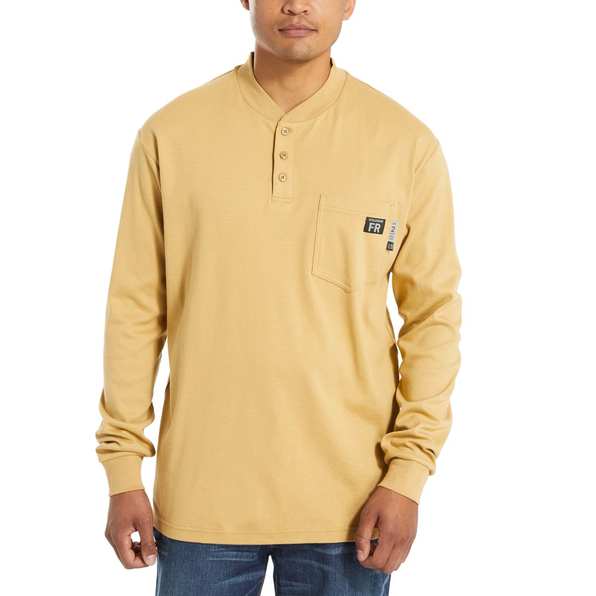 FR Long Sleeve Henley, Khaki, dynamic 2