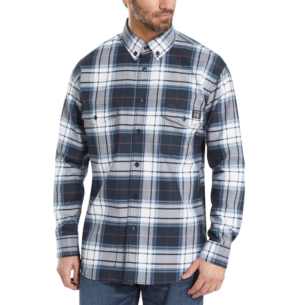 FR Plaid Long Sleeve Twill Shirt, Navy Plaid, dynamic 2