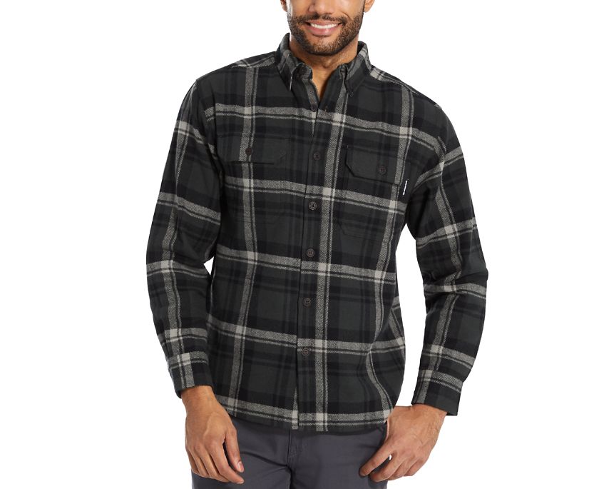 Glacier Heavyweight Long Sleeve Flannel Shirt, Charcoal Plaid, dynamic