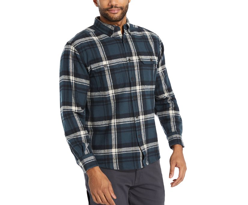 Glacier Heavyweight Long Sleeve Flannel Shirt, Blue Plaid, dynamic