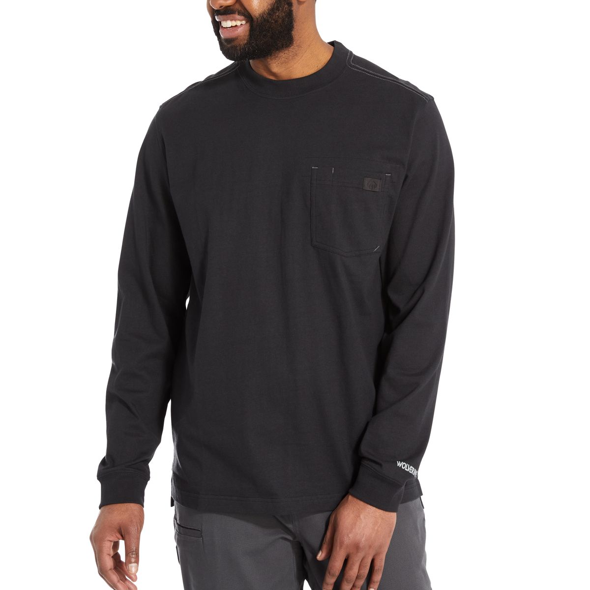 Guardian Cotton™ Long Sleeve Pocket Tee, Black, dynamic 2