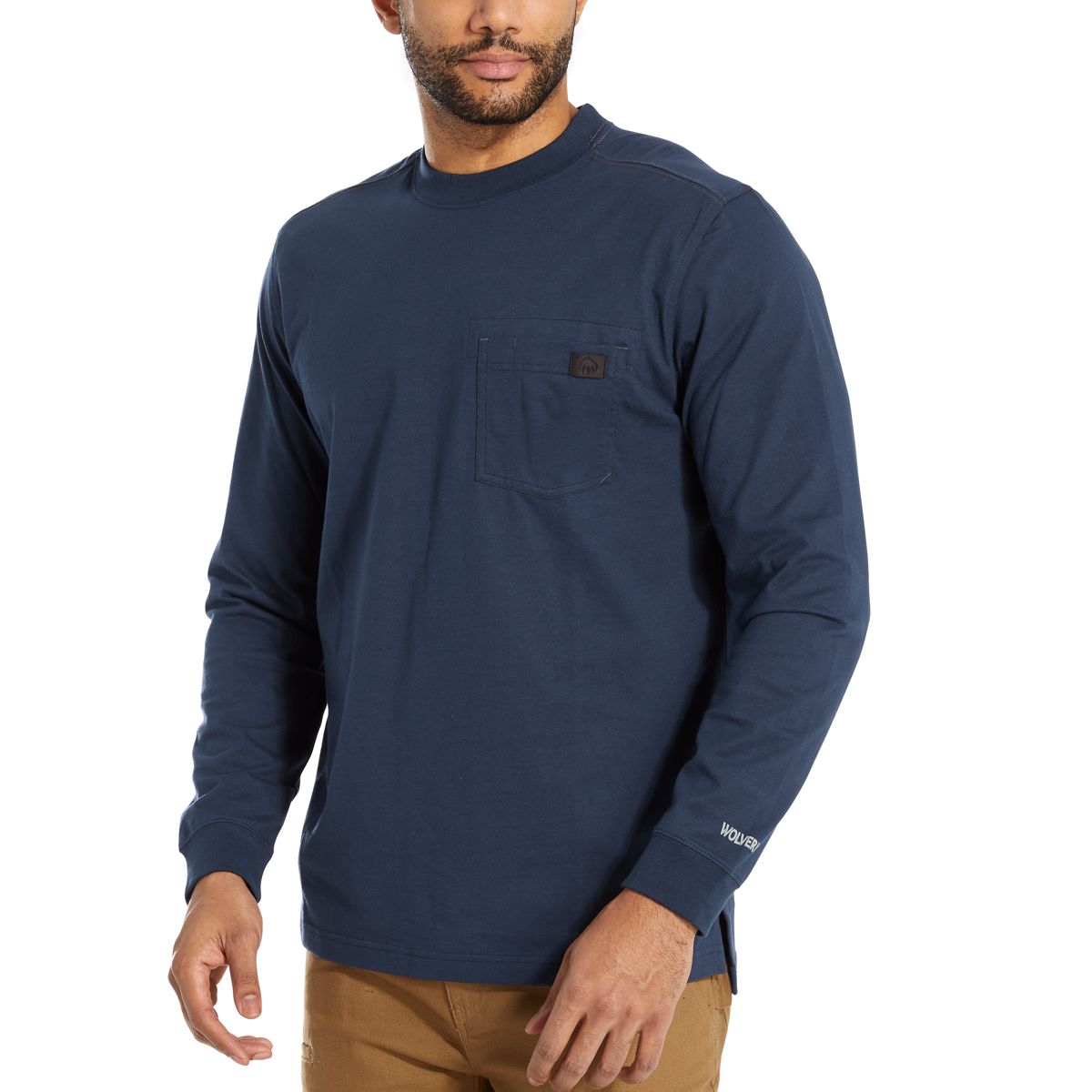 Guardian Cotton™ Long Sleeve Pocket Tee, Navy, dynamic 2