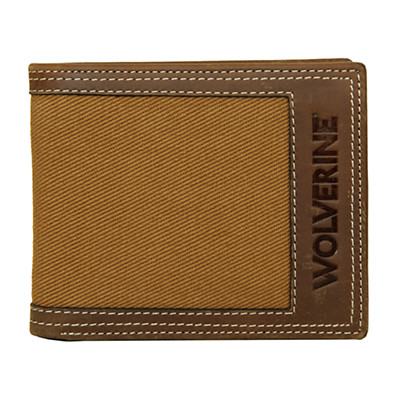Wolverine Canvas/Leather Bifold Wallet, Brown/Olive
