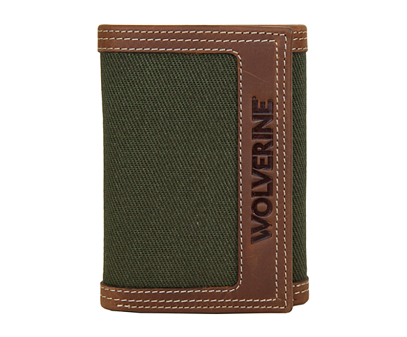 Canvas & Leather Trifold Wallet, Brown/Olive, dynamic