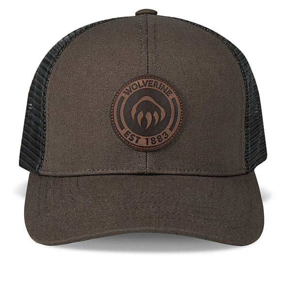 1883 Leather Patch Trucker Cap, Black Olive, dynamic