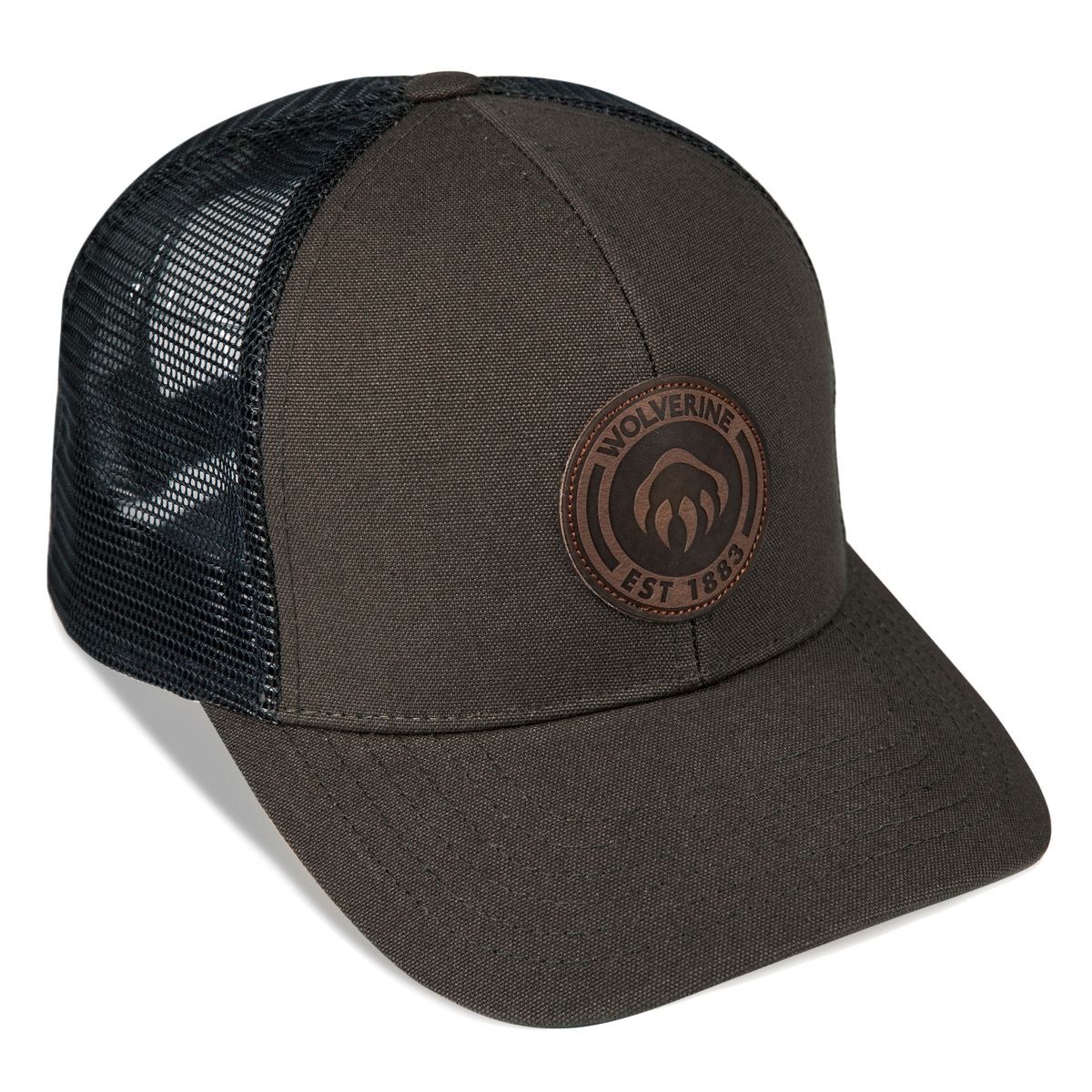 1883 Leather Patch Trucker Cap, Black Olive, dynamic 2