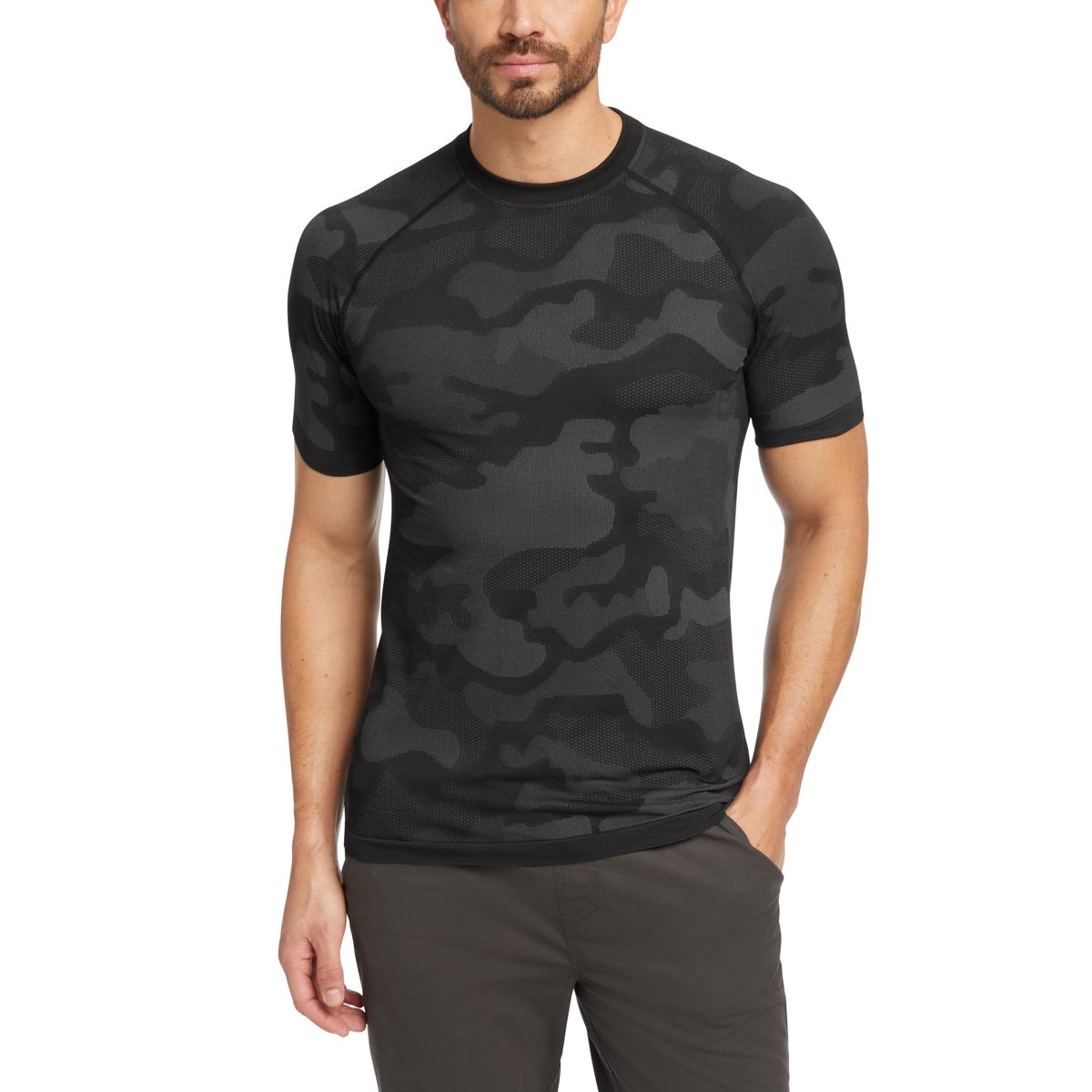 Camo Mesh Crew Neck Undershirt, Black, dynamic 2