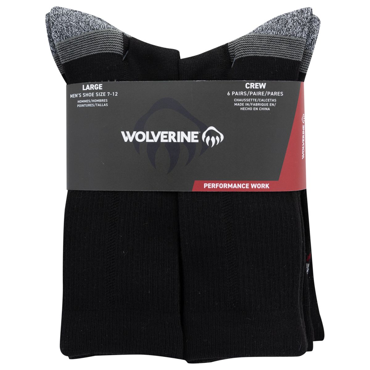 6-PK Performance Work Crew Sock, Black, dynamic 3