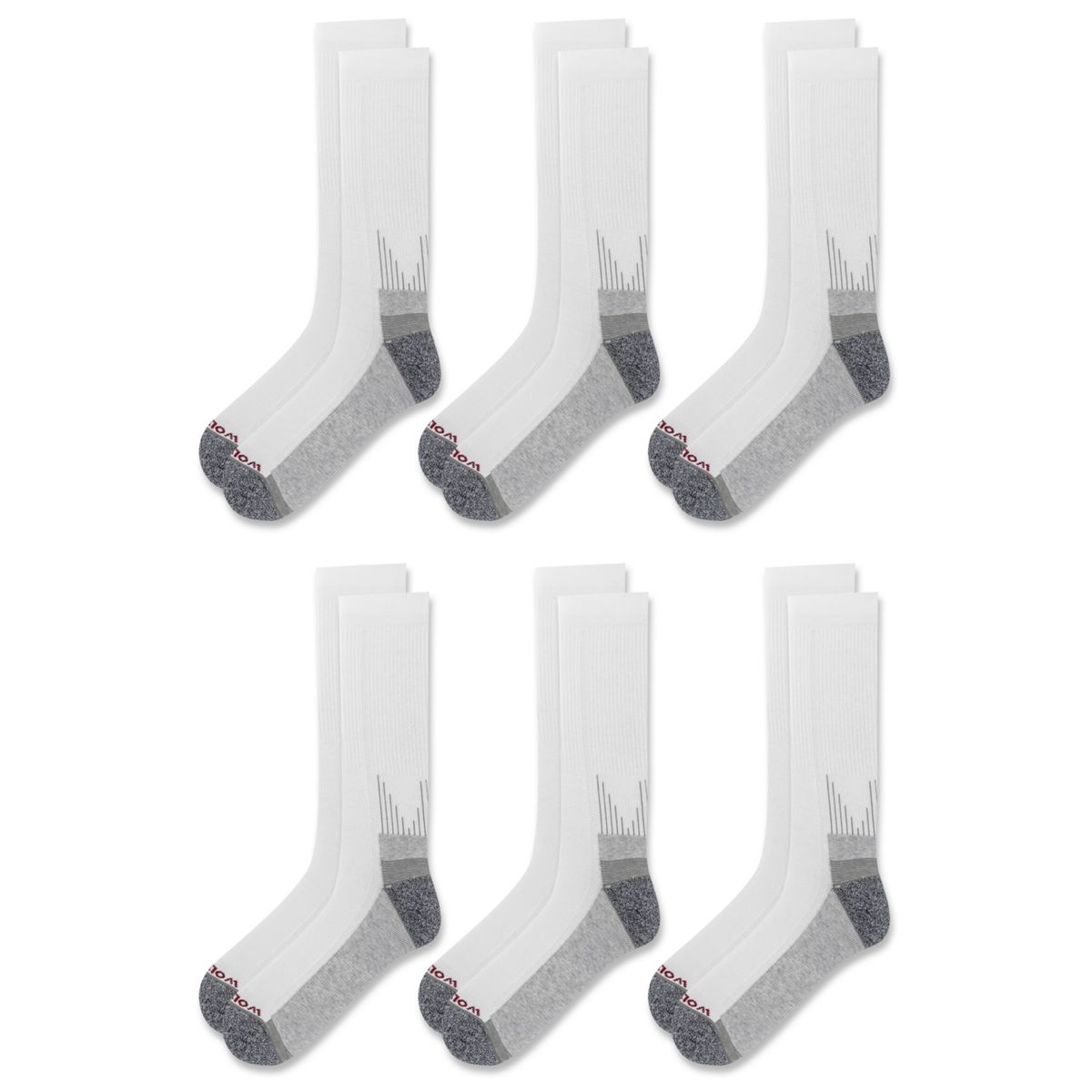 6-PK Performance Work Crew Sock, White, dynamic 2