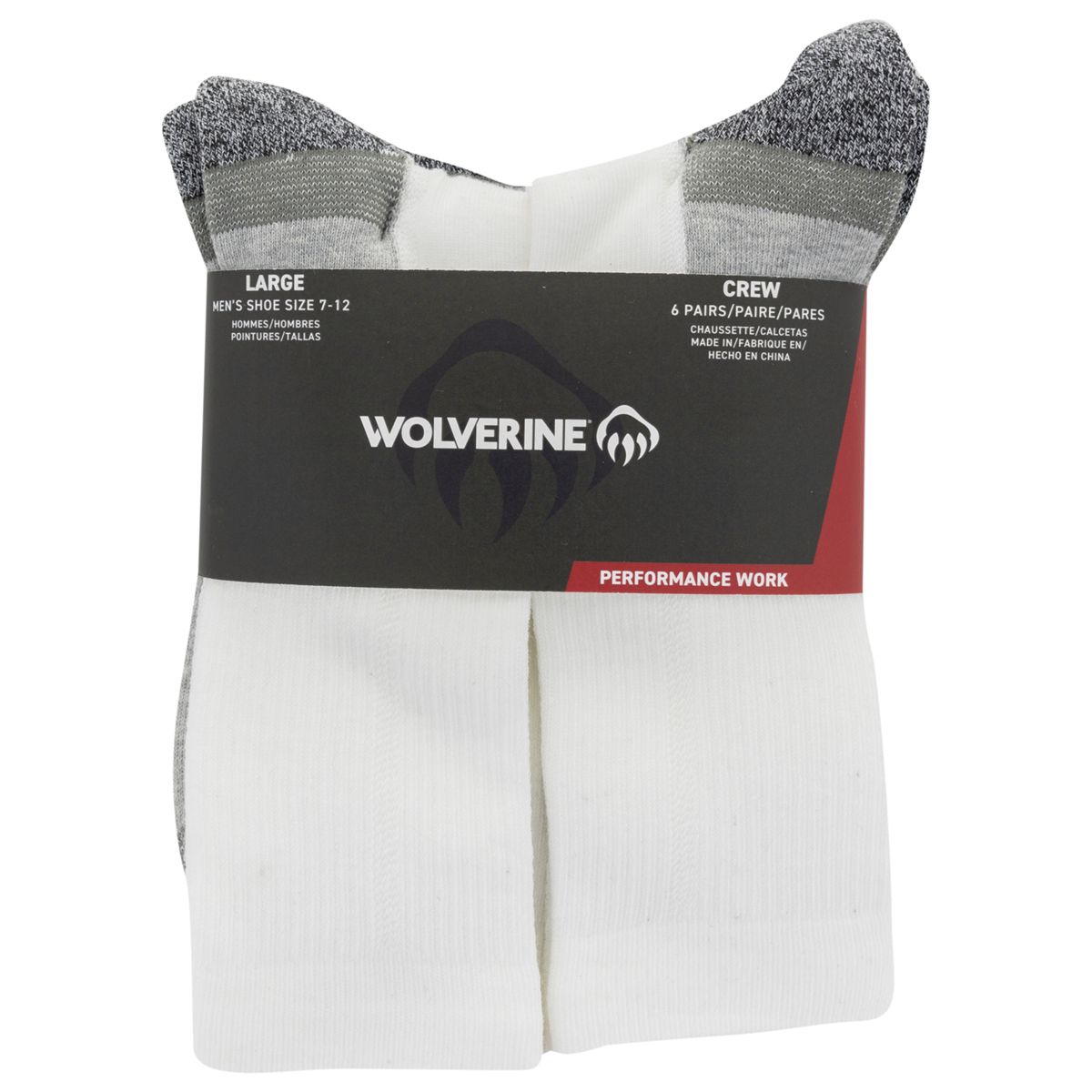 6-PK Performance Work Crew Sock, White, dynamic 3