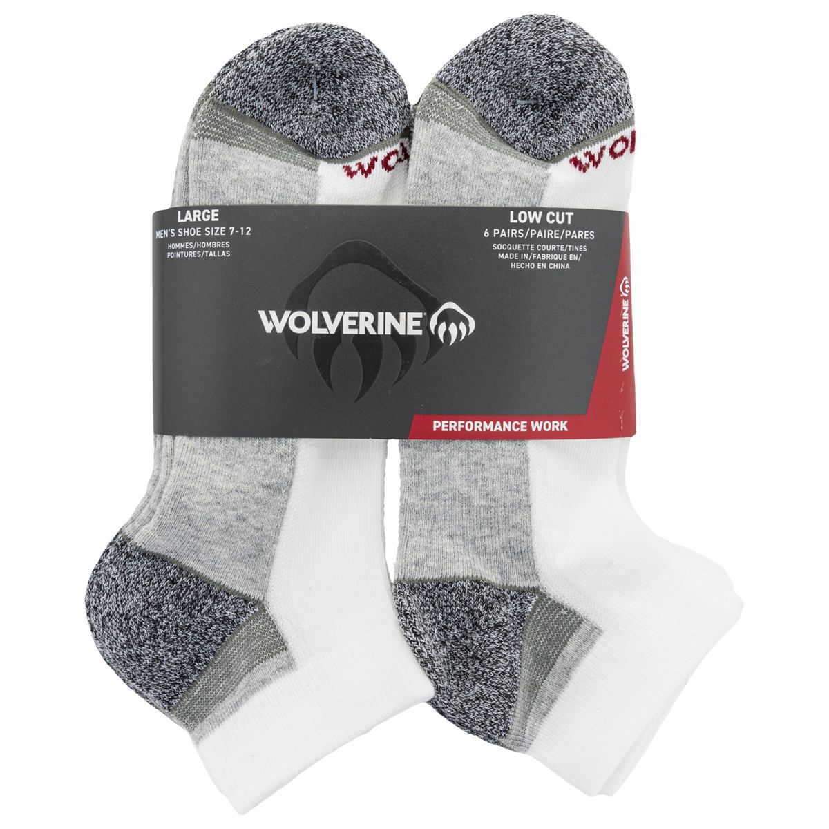 6-PK Performance Work Lowcut Sock, White, dynamic 3