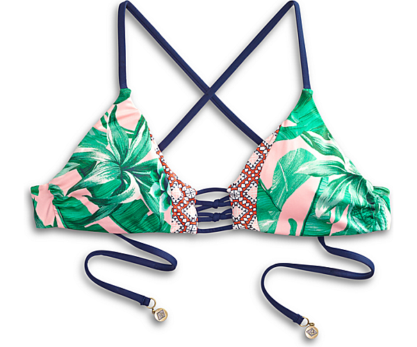 Tropical Palm Print Bralette Swim Top, Multi, dynamic