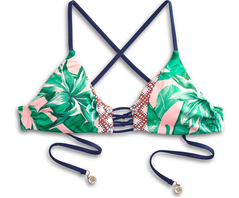 Tropical Palm Print Bralette Swim Top, Multi, dynamic 1