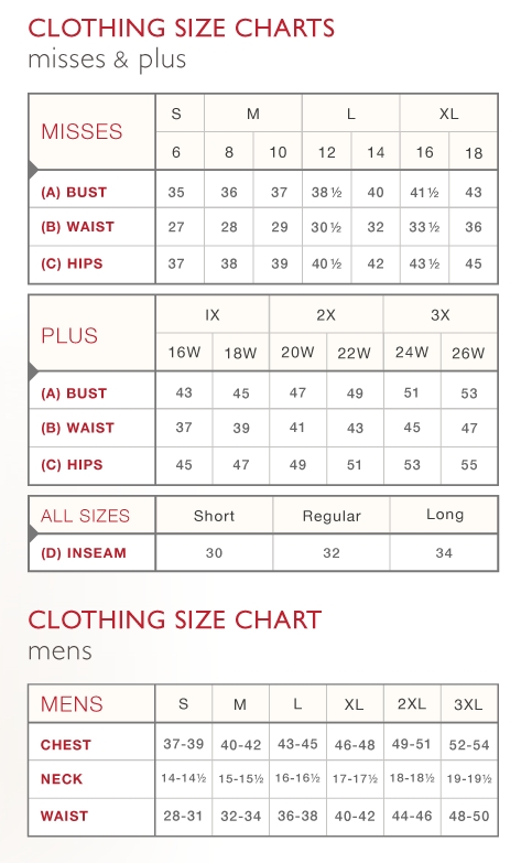 Clothing Sizing Chart & Country Door