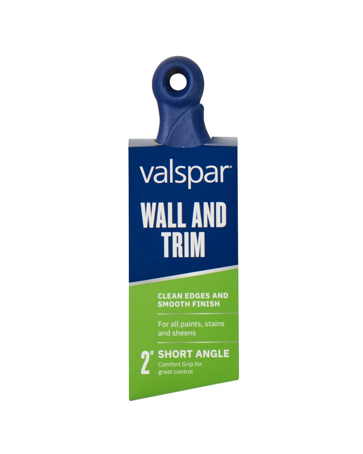 Valspar 2.5-inch Wall and Trim Rubber Handle Shorty Paintbrush, Front, in Package, in English