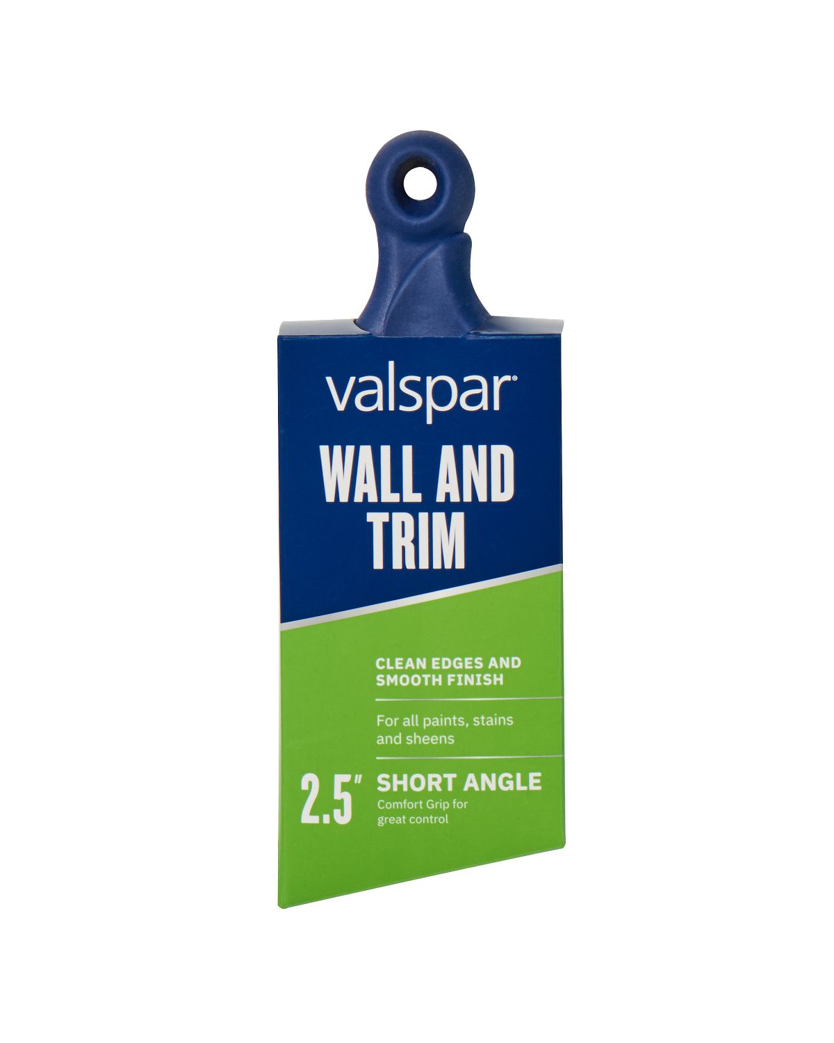 Valspar 2.5-inch Wall and Trim Rubber Handle Shorty Paintbrush, Front, in Package, in English