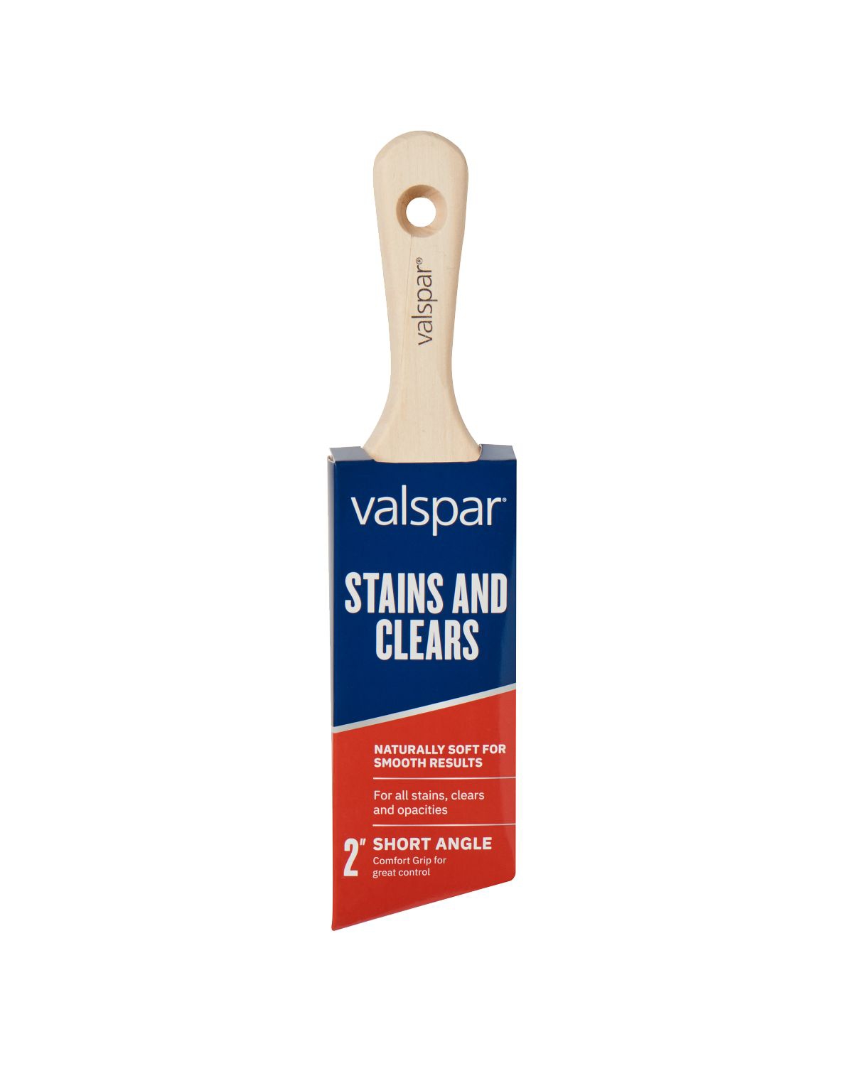 Valspar 2-inch Water Based Short Stain Brush, Front of Package With Text in English